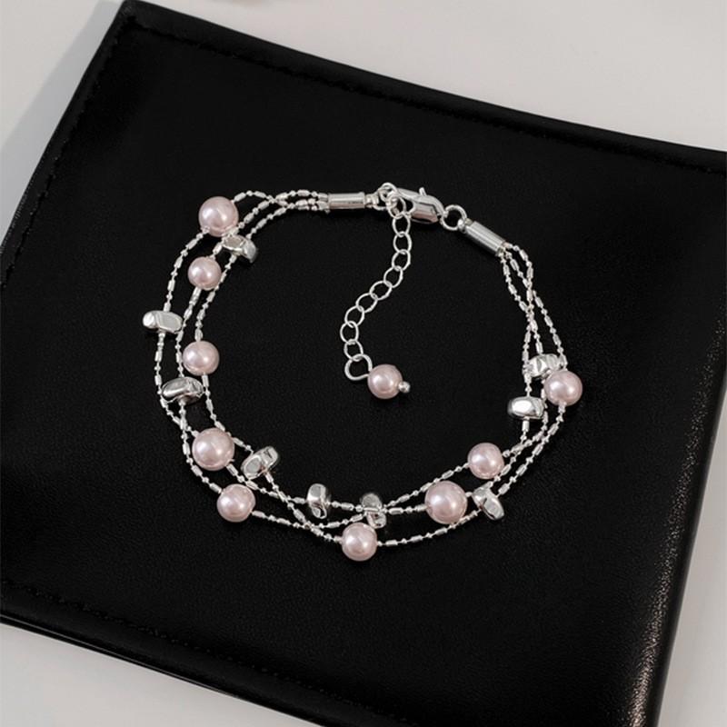 Elegant Pearl Bracelet Women Minimalist Geometric Design Stackable Pink Tone Lightweight Luxury Everyday Jewelry