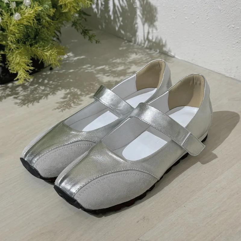 2025 Brand New Silver Ballerina Style Casual Flats Mary Janes Shoes Black Comfy Walking  Shoes Women Ballet Flats Daily Trainers