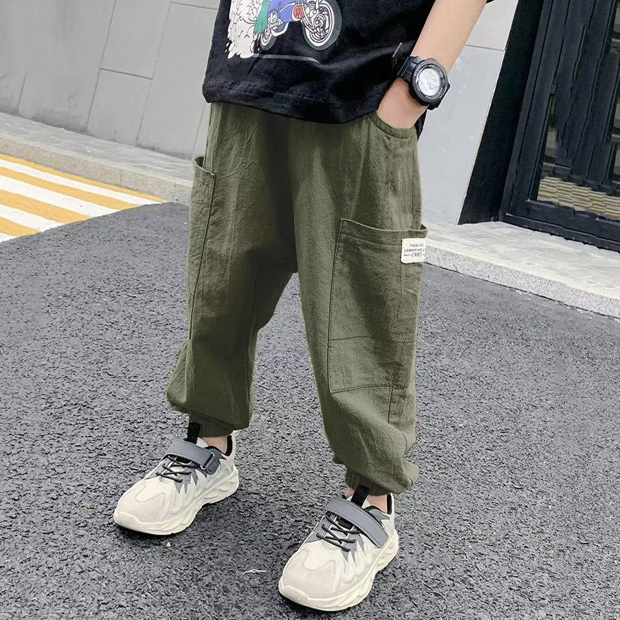 Boys' Summer Lightweight Pants - Medium To Large Sizes Korean Style for Older Kids Stylish Loose-Fit Casual Cuffed Pants with Mosquito Protection