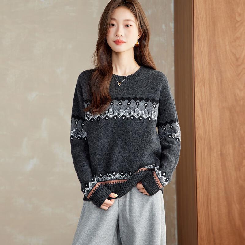 

Women s 100% Merino Wool Jacquard Knit Sweater M