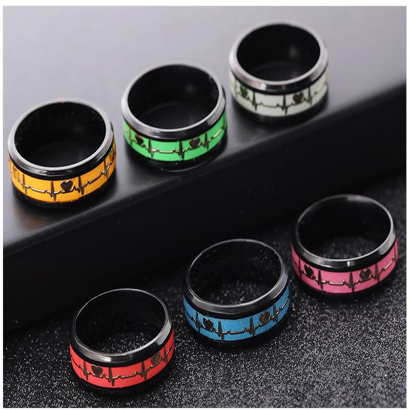 Leuchtender EKG-Ring aus Edelstahl, Versprechen, Herzschlag, leuchtender Schmuck für Männer und Frauen, Paarringe als Geschenk für Freunde