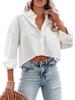 Womens Long Sleeve Cropped Button Down Blouse Lapel Collar Solid Shirt