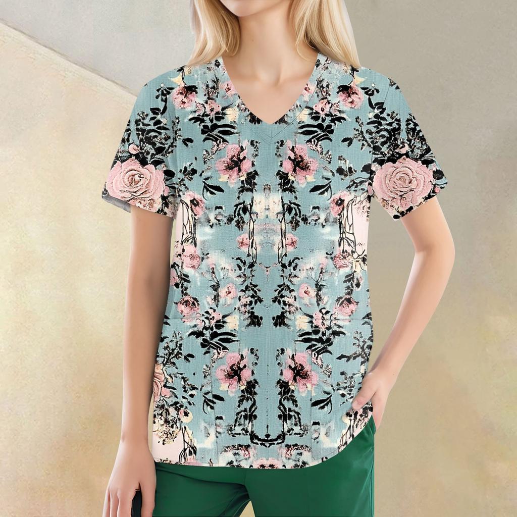 Women's V-neck Fashion Casual Printed Tops And Protective Workwear