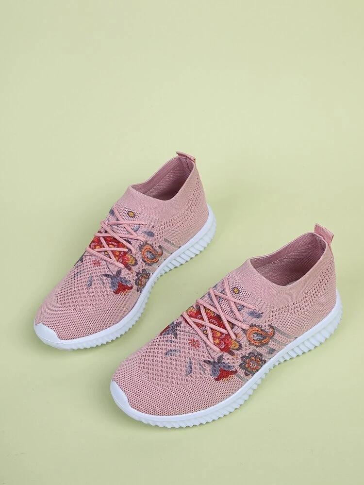 

Женские сетчатые кроссовки, модные легкие дышащие беговые кроссовки из ткани Flyknit 43 розовый