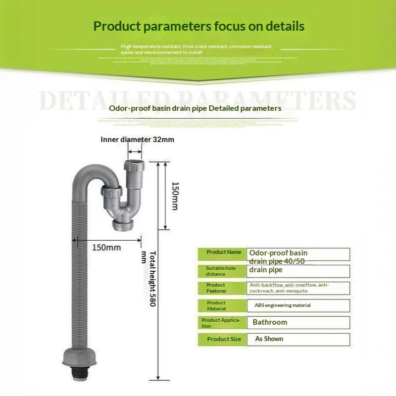Lavatory Sink Drain Flexible S-Trap Hose PP Anti-Odor Extended Leakproof Fitting for Kitchen Bathroom Plumbing Repair