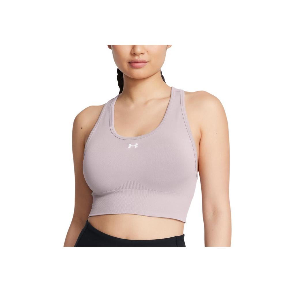 Under Armour Rival Mid Fashion Soft Skin-Fit Pullover Sports Bra Women Underwear Gray Purple 1384419-015