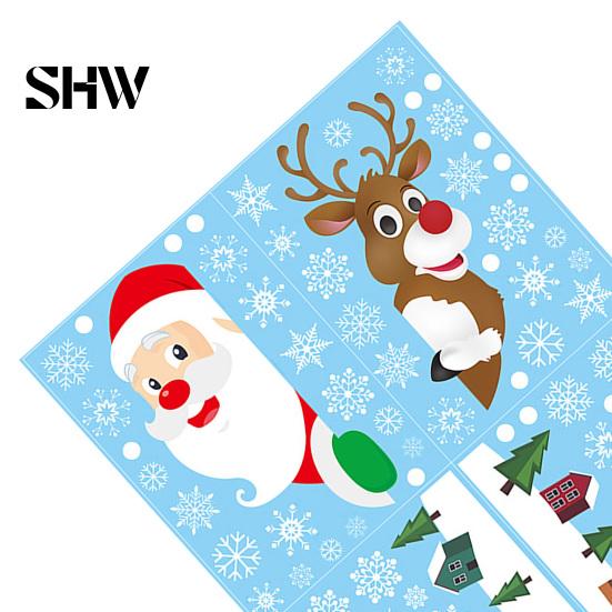 Snow Scene Glass Stickers 4Pcs Christmas Santa Claus & Reindeer Static Window Clings with Snowflake, PVC Removable Decals, Reusable for Home