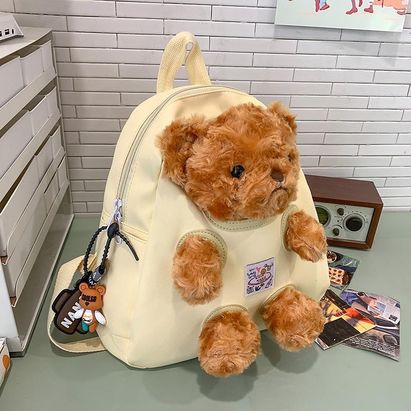School Bag High Value Cute Cartoon Bear Doll Backpack Color Design Casual Simple