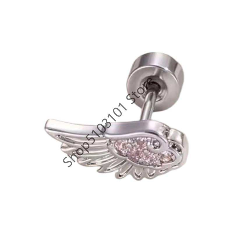 1PCS Silver Hip Hop Vintage Creative Angel Wings Earrings Women Punk Studs Birthday Jewelry Gift