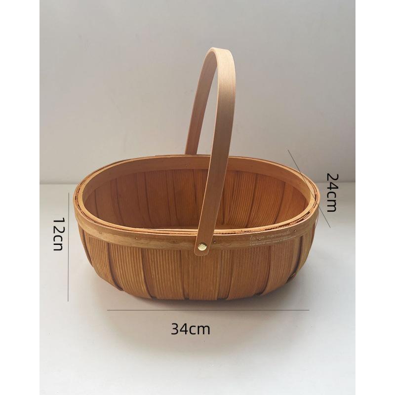 Compact Bamboo and Rattan Woven Picnic and Storage Basket for Fruits, Bread, and Eggs