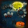 TBRZTR Black Hallowen Press On Nails Medium Almond Bat False Nail Full Cover Glossy Artificial Acrylic Fingernails Rose Castle Pattern Halloween Nail