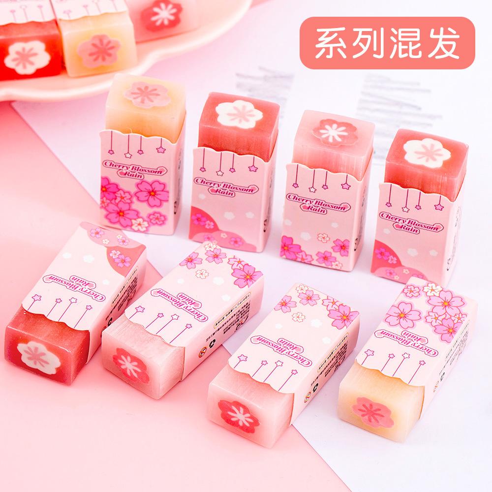 3Pcs/Lot Kawaii Cherry Blossom Sandwich Pencil Eraser Children Cute Less Debris Rubber Sakura Slice Erasers School Stationery