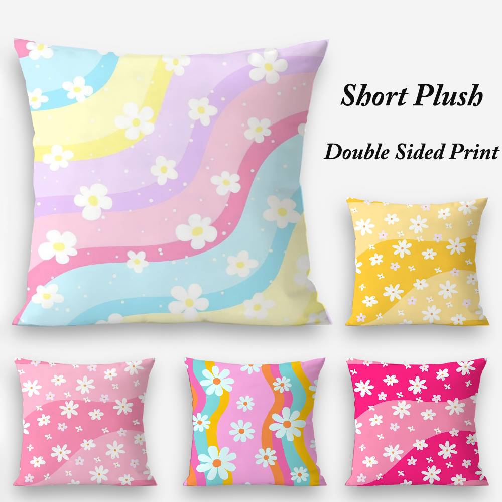 Colorful Daisies Pillow Case Plush Fabric Soft Double Sided Print Home Sofa High Quality Cushion Cover Throw