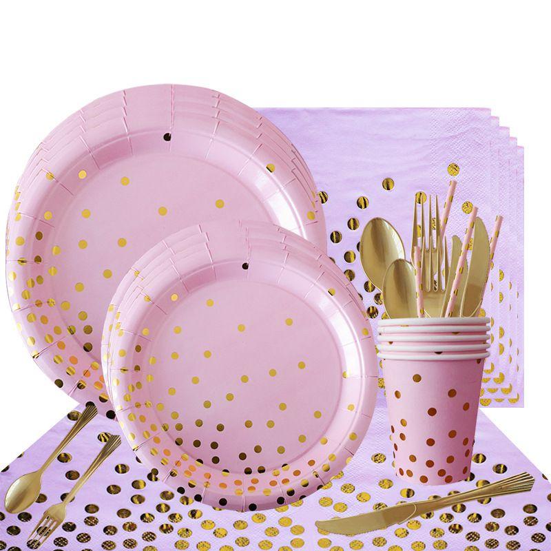Delightful Pink And Gold Disposable Tableware To Enhance Your Party Atmosphere