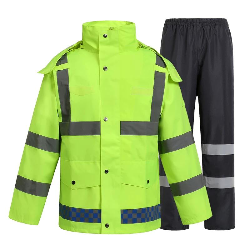 Safety Reflective Fluorescent Green Raincoat Set, Full-Body Rain Protection, Thickened for Outdoor Work, Rainproof Jacket for Traffic Rescue