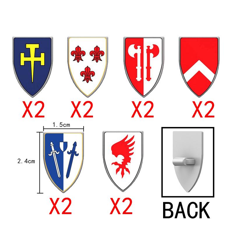 Medieval Military Castle Knight Shield Building Blocks Figures Accessory King Helmet Flags Shoulders Armor Feather Toy Gift T050