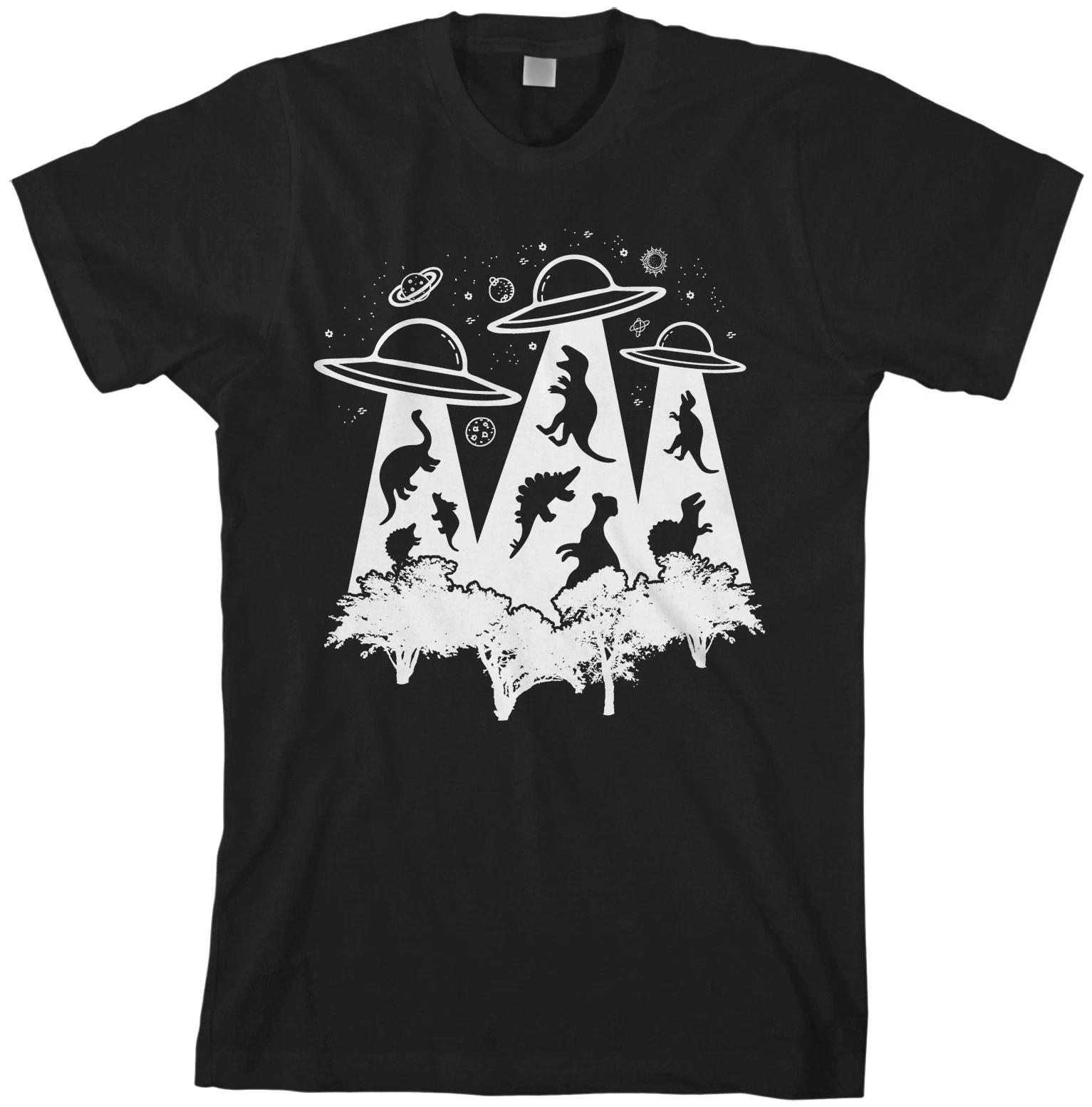 Dinosaur Alien Abduction Men s T shirt Funny UFO T-Rex Science M