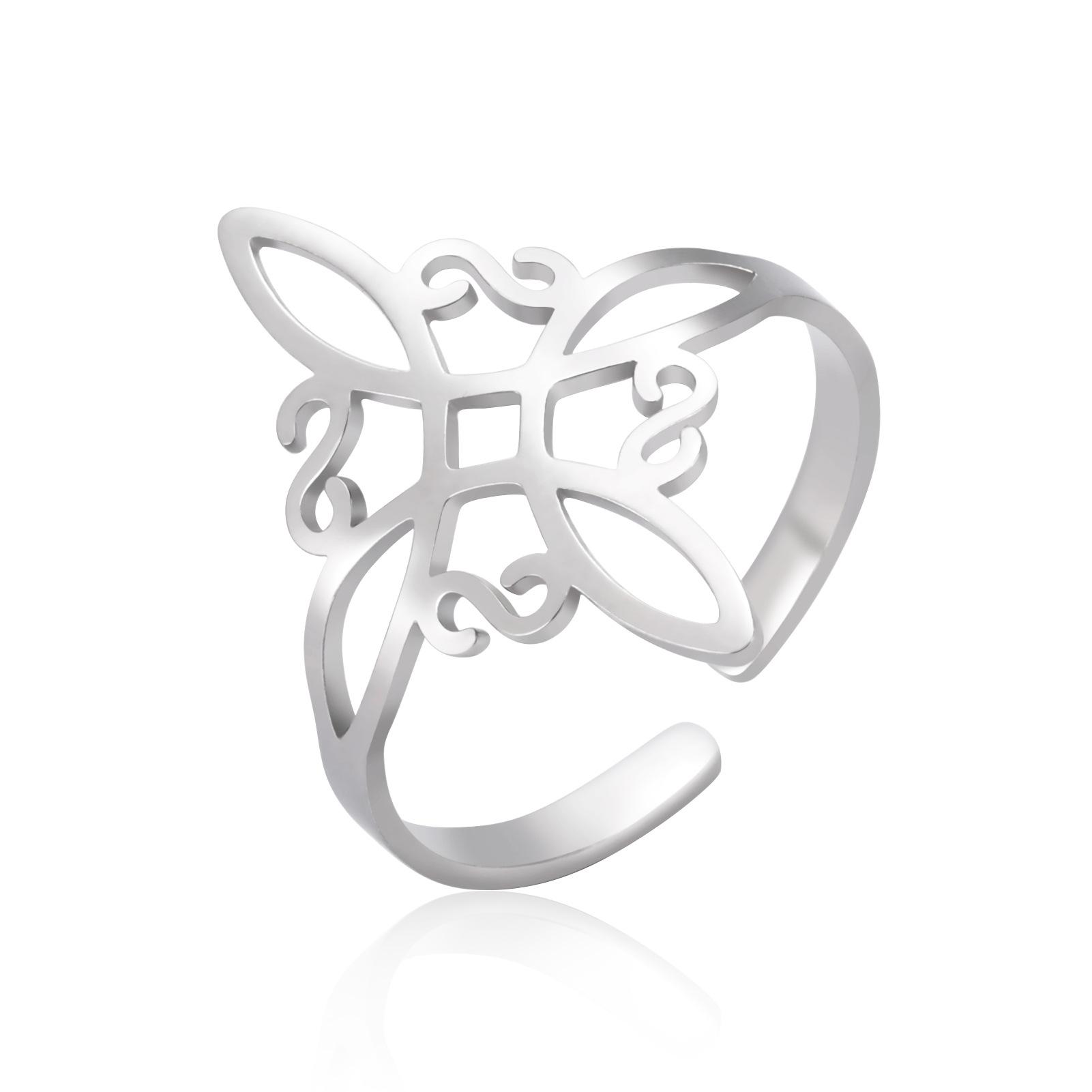 Minimalist S-Shaped Open Ring Titanium Steel Cut Miko Knot Jewelry