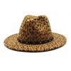 Jazz Hat, Leopard Print Woolen Top Hat For Men And Women, Big-Brimmed Felt Hat, Flat-Brimmed Jazz Hat.