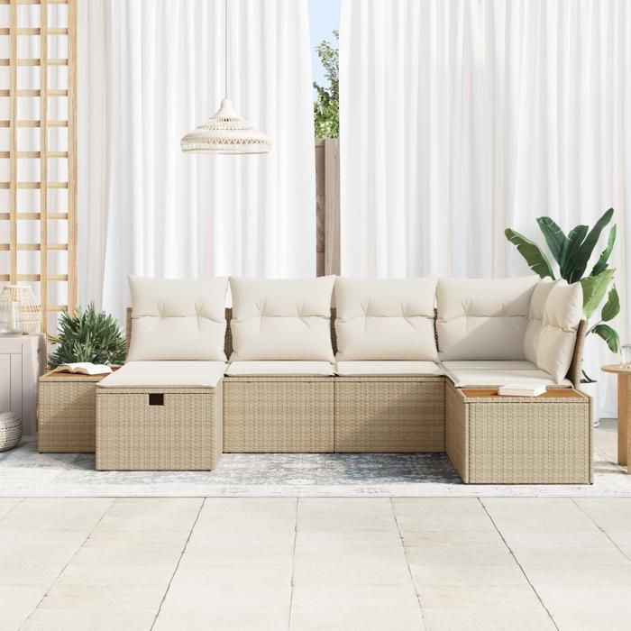 VidaXL Ensemble de canapé de jardin 6 pièces avec coussins Beige Poly Rattan 3359633