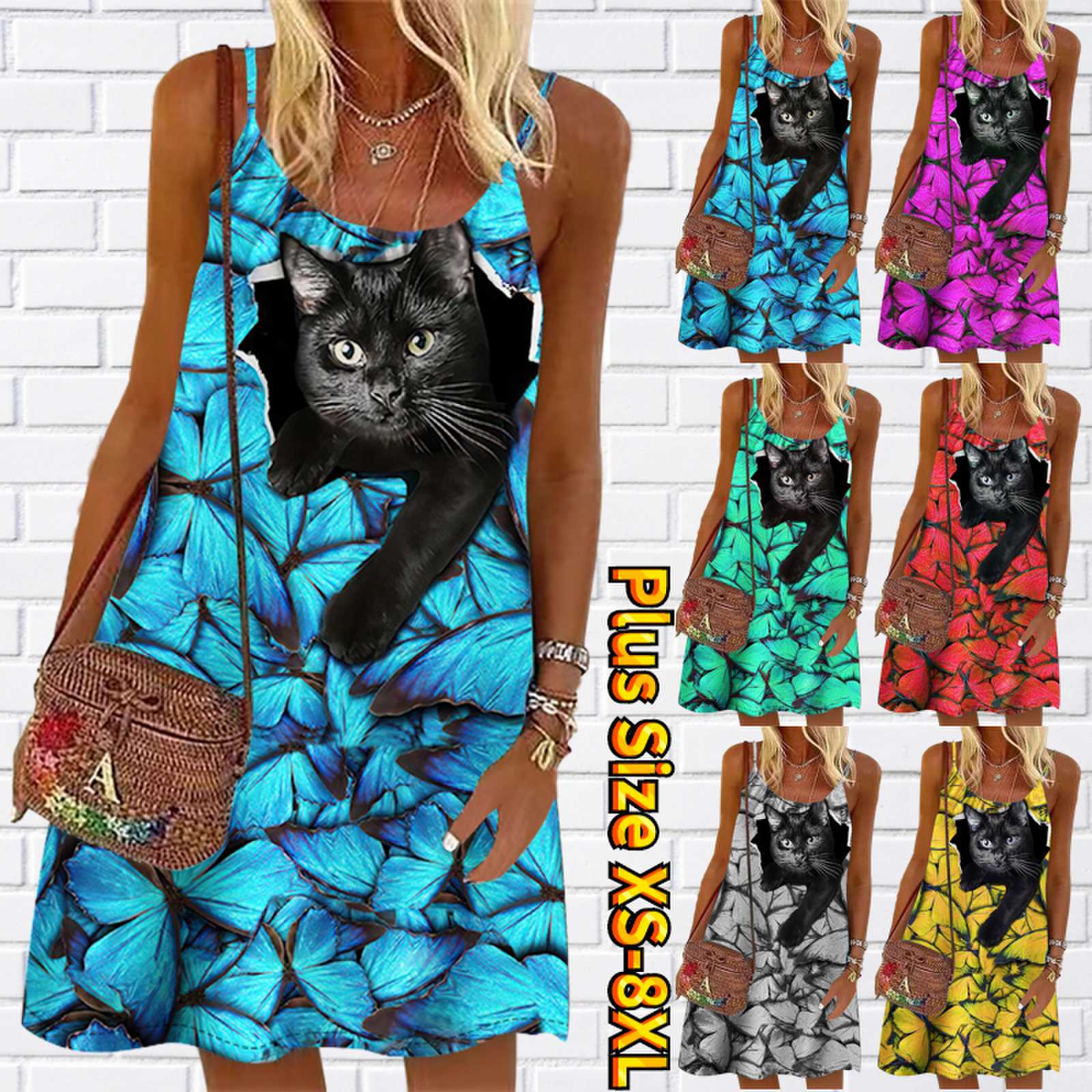 

Женское мини-платье с цветочным принтом темно-серого кота без рукавов, вечернее платье, летнее пляжное платье, сарафан