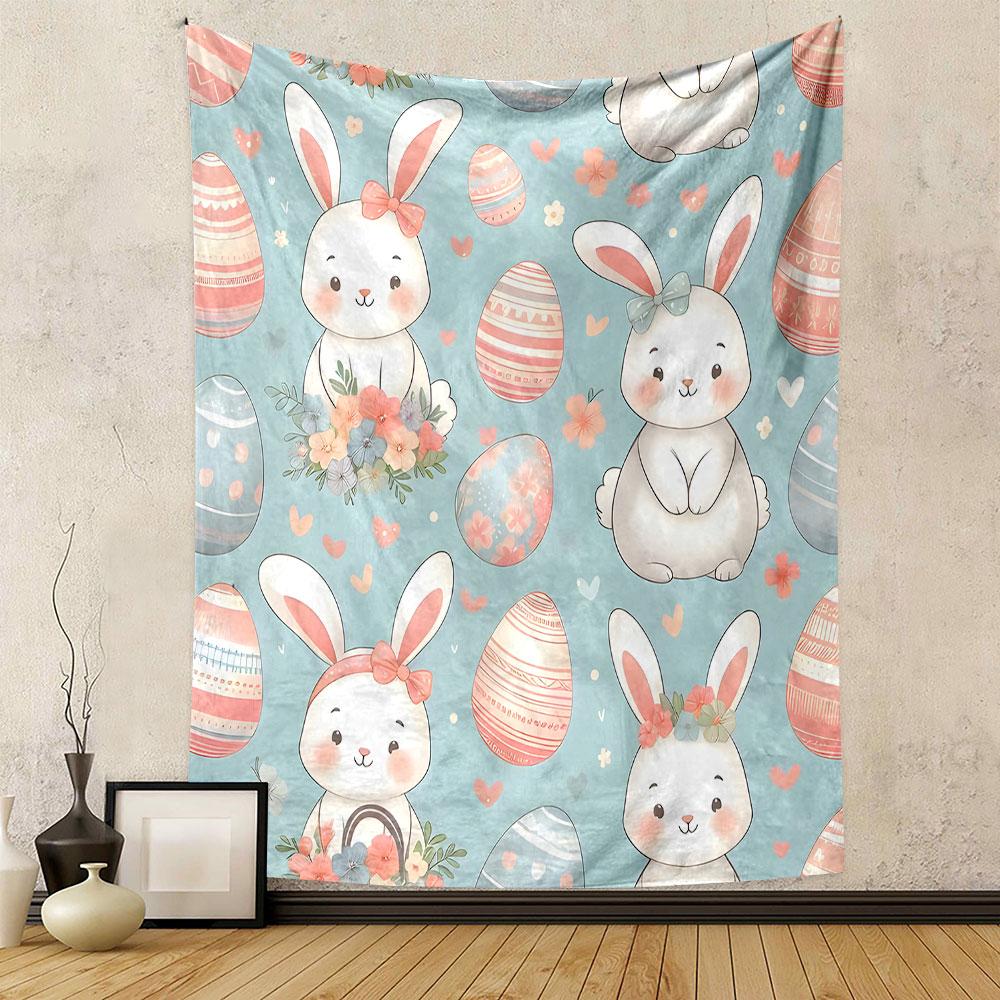 Easter Bunnies and Eggs Cute Tapestry Patterned Tapestry Decorative Wall Hanging, Home Bedroom Living Room Decor