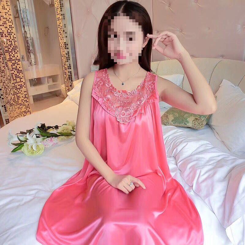 Women's Sexy Lace Summer Camisole Ice Silk Nightdress - Plus Size Loose Fit Home Wear Pajamas