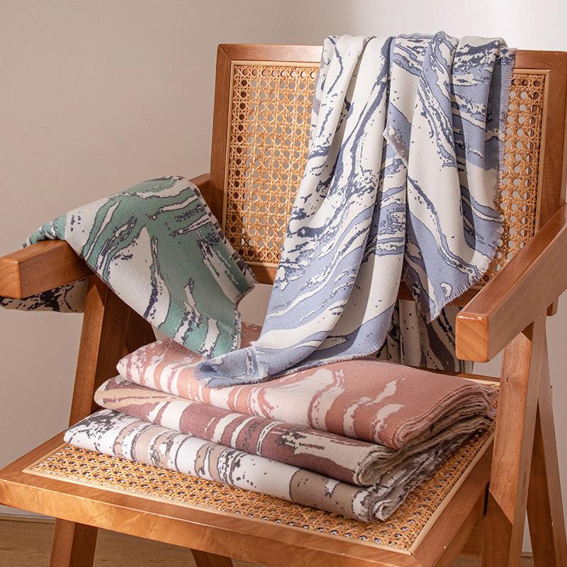 Autumn and Winter Marble Print Scarf Elegant Lady Style Imitation Cashmere Scarf Women's Warm and Cold Proof Scarf