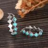 Boho Square Imitation Turquoise Earrings for Women Anti Silver Color Retro Hoop Earrings Anniversary Gift Bohemia Jewelry