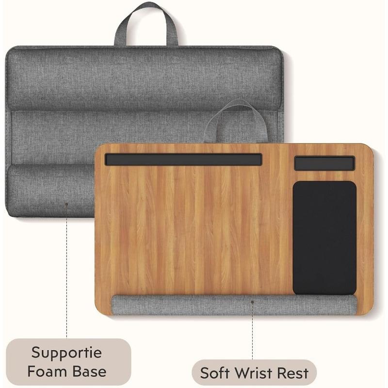 Portable Lap Laptop Desk Fits Up To 17 Inch Laptop With Anti-Slip Strip And Phone Holder Lightweight Lap Tray Table With Cushion