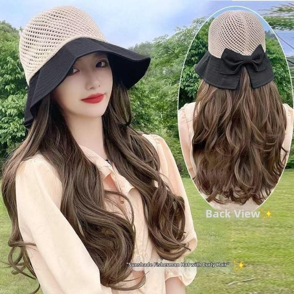 Hollow Bow Sun Hat Japanese Knitted Bucket Hat Fashion Bowtie Fisherman Hat Summer