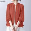 ZANZEA Cardigan Chemisier Décontracté à Manches Longues et Col Rond en Mousseline pour Femme