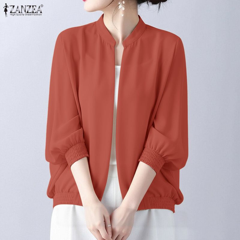 ZANZEA Cardigan Chemisier Décontracté à Manches Longues et Col Rond en Mousseline pour Femme