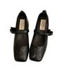 French retro square head light mouth single shoes women's middle heel spring and autumn evening temperament fairy thick heel Mary Jane small leather s