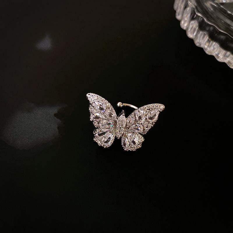 Silver Needle Zircon Butterfly Stud Earrings - Korean Fashion, Internet Celebrity Style, Light Luxury Women's Ear Accessories