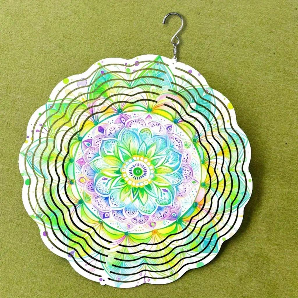 10-calowy Metalowy Kwiat Mandala Wiatrak Żywy Wiszący Dekor do Ogrodu Patio Na Zewnątrz Hak 360 Stopni Elegancki Prezent na Wiosnę Lato Jesień