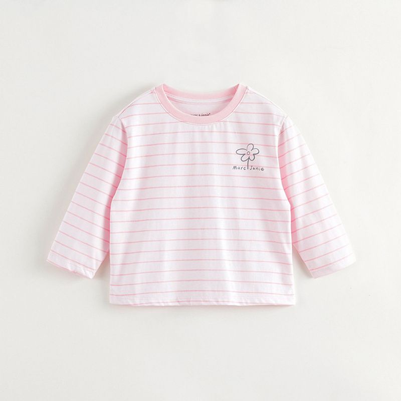 Mark Jenny Girls  Floral Print Striped Long-Sleeved T-Shirt Kidsren s Top 2025 Spring New Style 241278 Snow Cherry Powder 140 cm