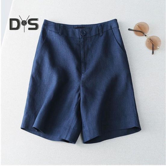 Pantaloni scurți pentru femei cu talie înaltă, cu fermoar, cu nasturi, pantaloni scurți casual, cu buzunare, culoare uni, pantaloni scurți până la genunchi.