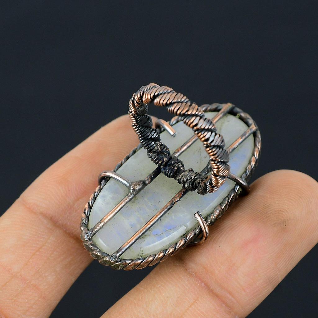Moonstone Gemstone Copper Wire Wrapped Handmade Jewelry Ring For Wedding Gift