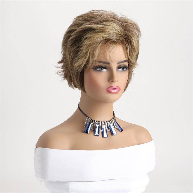 

Синтетические парики омбре блонд для женщин, короткие волосы, парик для мамы с челкой, коричневый смешанный блонд, стрижка пикси, подарок для мамы, бабушки, костюм