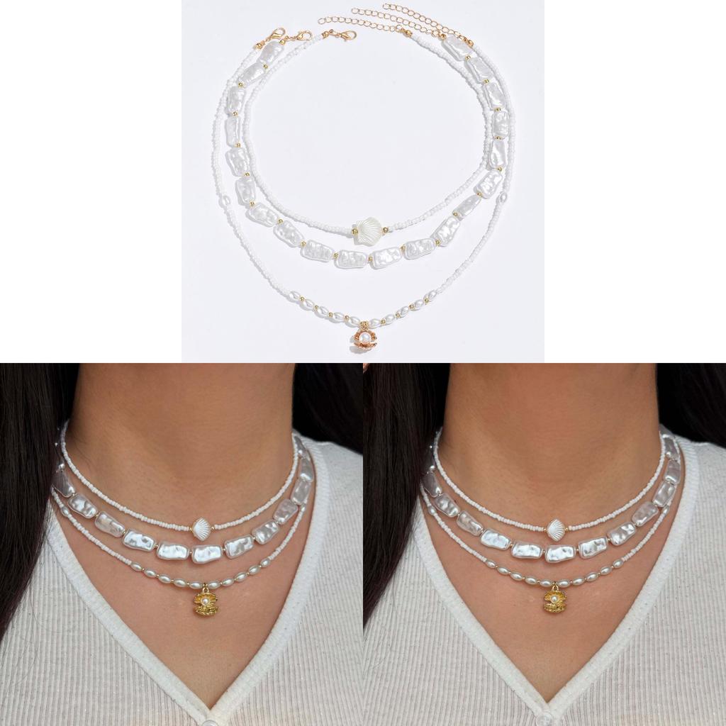 Pearl Shell Multilayer Necklace With Handmade Design For Women