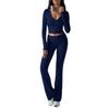 European-American Women's Casual Sports Slim Knit Two-Piece Set - Long Sleeve Top & Pants, Lazy Style.