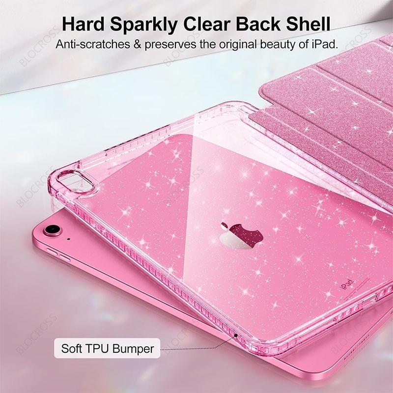 Für iPad 11. 12. A19 A16 Hülle 10. mit Stifthalter Funda iPad Air 11 13 M4 Pro 11 12.9 4 5 10.9 10.2 Intelligentes glitzerndes Cover