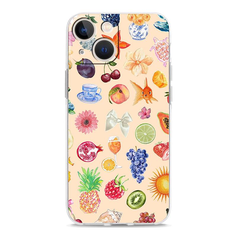 Phone Case For iPhone 17 Air Cases iPhone 16 15 12 13 14 Pro Max SE 7 8 Plus iPhone11 Clear Cover Fruit Juice Flower Pattern