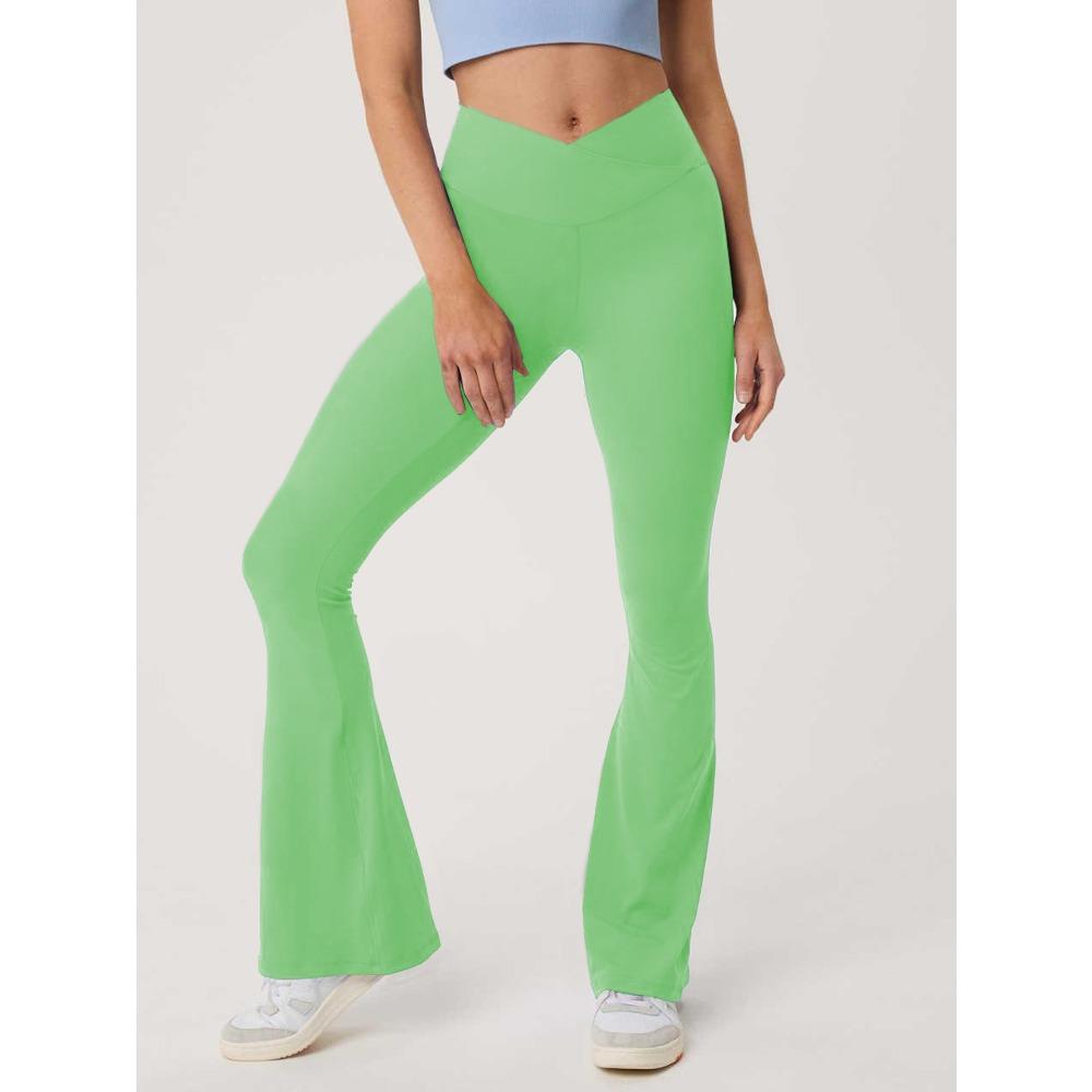 New Cross-Waist Sensual Sheer Yoga Pants Slimming High-Waisted Butt-Lifting Workout Fitness Solid-Colour Flared Trousers