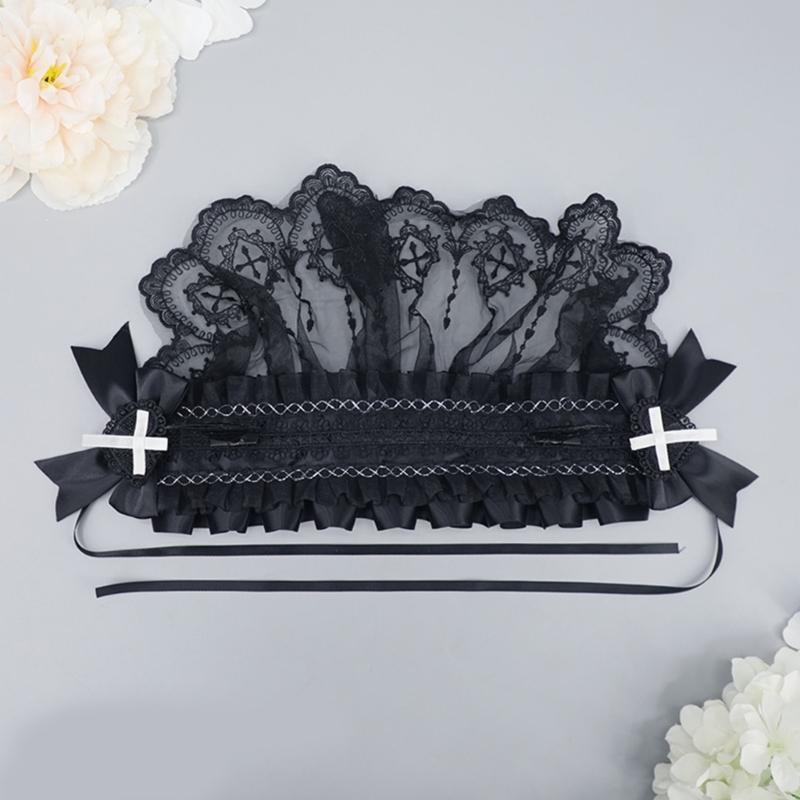 Girl Bowknot Headbands with Pleated Lace Halloween Photography Hair Hoop