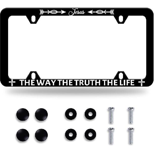 Moon License Plate Frame Starry Sky Moon Phases License Plate Stainless Steel Car Accessory Personalize Funny License Plate Holes Screws Decorative