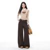 Khaki Lazy Style Wide-leg Jeans Women's Autumn and Winter American High-waisted Loose Splicing Straight-leg Pants