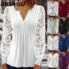 Moda feminina casual cor sólida estampa manga comprida blusas e camisas com decote em V