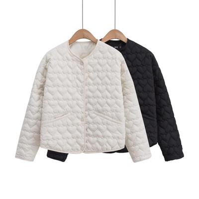 Women Autumn Loose Leisure Commuter Heart Shaped Simple Quilted Jacket